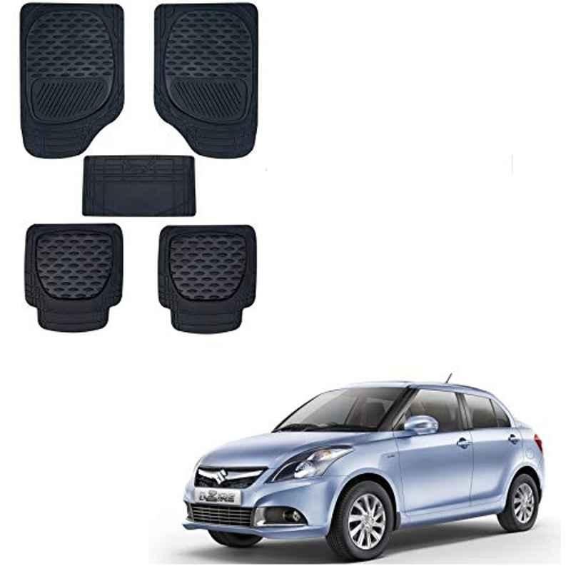 Kozdiko 6255 5 Pcs Rubber & PVC Black Heavy Car Foot Mat Set for Maruti Suzuki Swift Dzire Type-2(2011-2017)