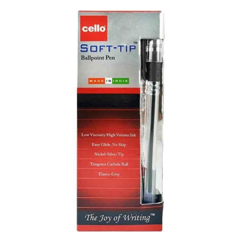 Cello Soft Tip 0.7mm Black Ball Point Pen, (Pack of 12)