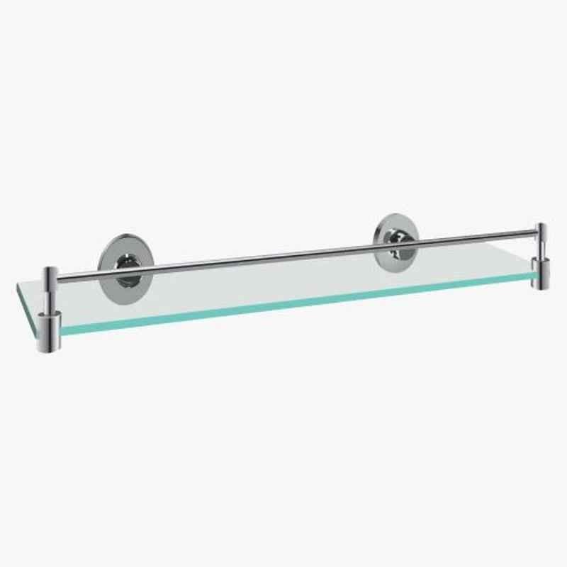 Kerovit 20 inch Silver Stainless Steel Chrome Finish Round Range Wall Mounted Glass Shelf with Twin Arms, KA920005