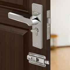 Plantex Heavy Duty Bathroom Door Lock Mortise 8 inch Keyless Plate Handle Set for Home/Bathroom/Store Room/Balcony/Office with Baby Latch 8133-Satin Steel & Chrome