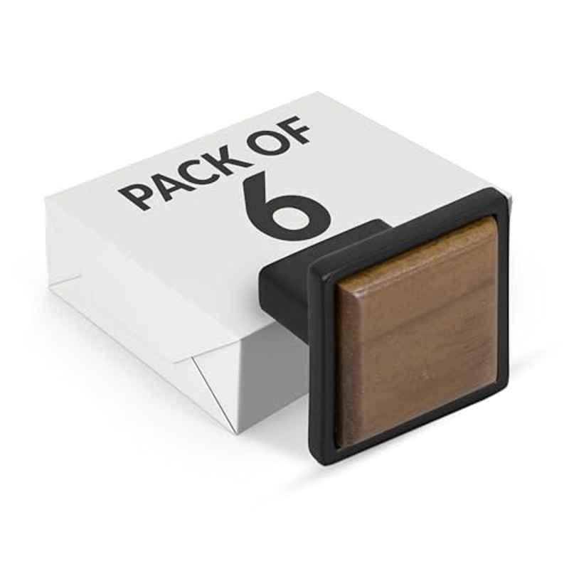 Plantex Cabinet Drawer Pull Knobs | Drawer Knobs Handles | Pull-Push Knobs for Kitchen & Wardrobe - Pack of 6 (Black & Wood)