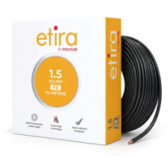 Polycab Etira 1.5 Sqmm 90m Black Single Core FR Multistrand PVC Copper Insulated Unsheathed Industrial Cable