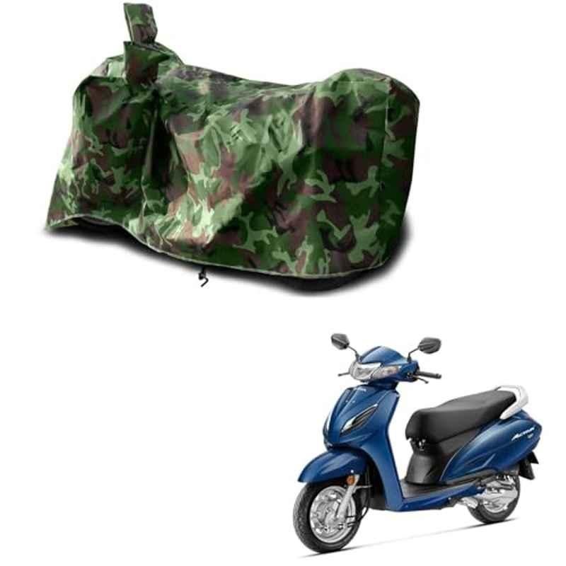 Kozdiko Polyester Jungle Print Waterproof Bike Body Cover with Mirror Pockets & Buckle Belt for Honda Activa 6G