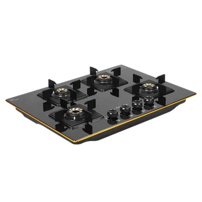 Padmini 4 Burner Stainless Steel Black Automatic Ignition Glass Top Gas Stove, Gas Hob ONYX-406 EDGE