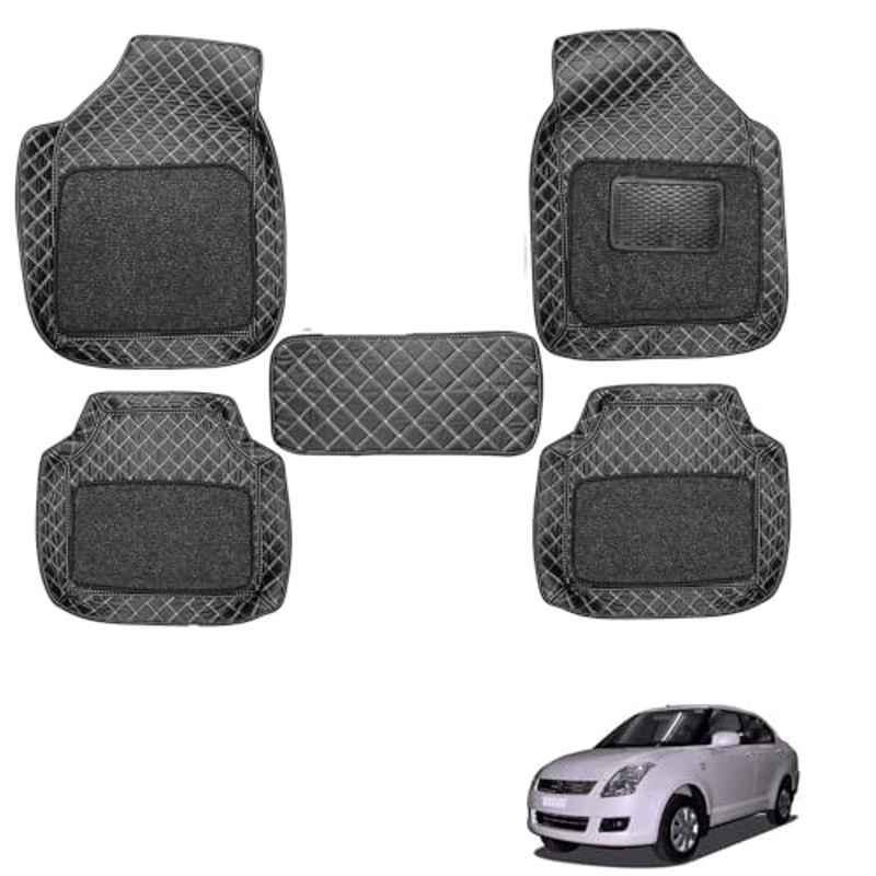 Kozdiko 5 Pcs Waterproof & Luxury 7D Black Leatherette Car Floor Mat Set for Maruti Suzuki Old Dzire