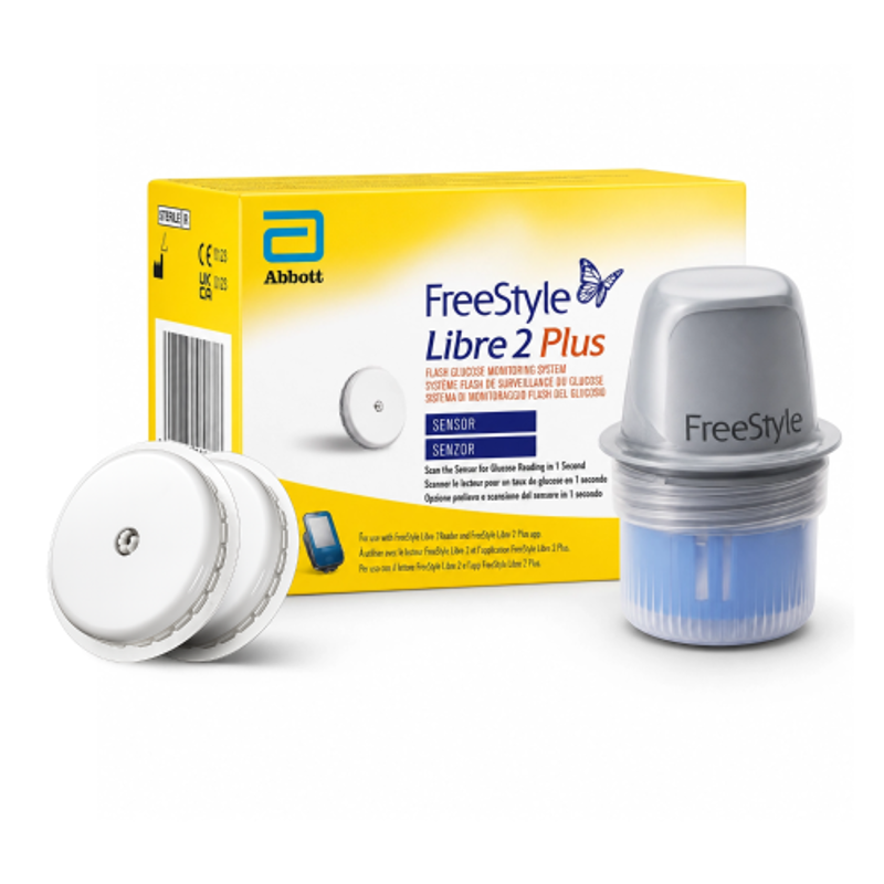 Abbott FreeStyle Libre 2 Plus Sensor | Continuous Glucose Monitoring (CGM) | No Finger Pricks or Scans needed (Pack of 2)