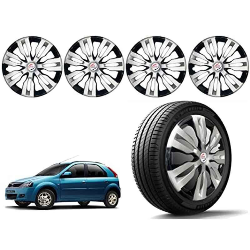 Auto Pearl 4 Pcs 14 inch Polypropylene Silver & Black Press Type Car Wheel Cover Set with Retention Ring for Mahindra Verito Vibe, 14WC_Dzire2017_DC_VeritoVibe