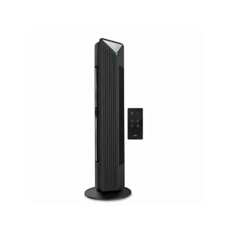 GM Fortune 55W Super Silent Operation Black Bladeless Tower Fan with Air Purifier with 90 deg Horizontal Oscillation, 3 Speed Modes, Up to 8 Hours Timer & Remote for Easy Access