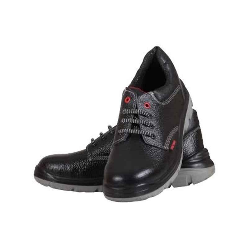 Tek-Tron 7Z-YLW6-B2J1 Rado Leather Steel Toe Black & Grey Work Safety Shoes, Size: 5