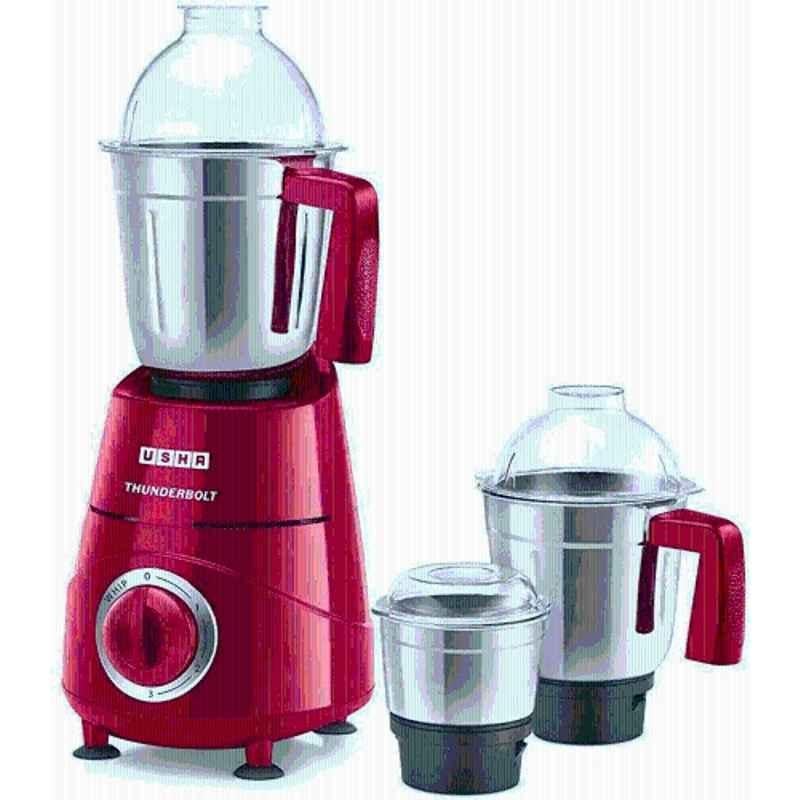 Usha Thunderbolt 800W Red Mixer Grinder with 3 Stainless Steel Jars