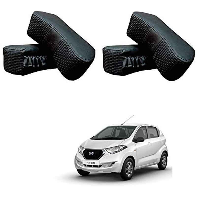 Kozdiko 4 Pcs CV Designer Black Leatherite Neck Rest Car Cushion Pillow Set for Datsun Redi Go
