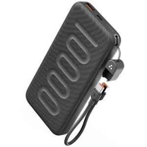 Ambrane Stylo N10 10000mAh Black Fast Charging Power Bank with In-Built Cable