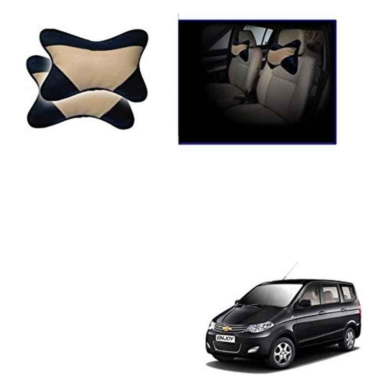 Kozdiko 2 Pcs Beige & Black Car Neck Rest Cushion Pillow Set for Chevrolet Enjoy