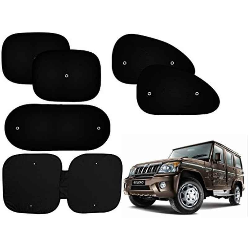 Auto Pearl 6 Pcs PVC & Mesh Black Window, Front & Rear Sun Shade Set for Mahindra Bolero