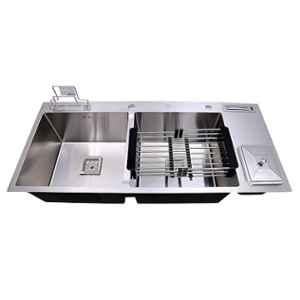 Happy Homes Stainless Steel Double Bowl Kitchen Sink 45x20x10 inch Chrome with Dustbin, HH-19