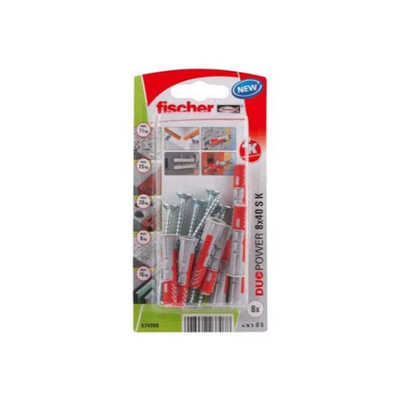 Fischer Duopower 8x40mm S Fixing Plug with Screw, 534998 (Pack of 8)