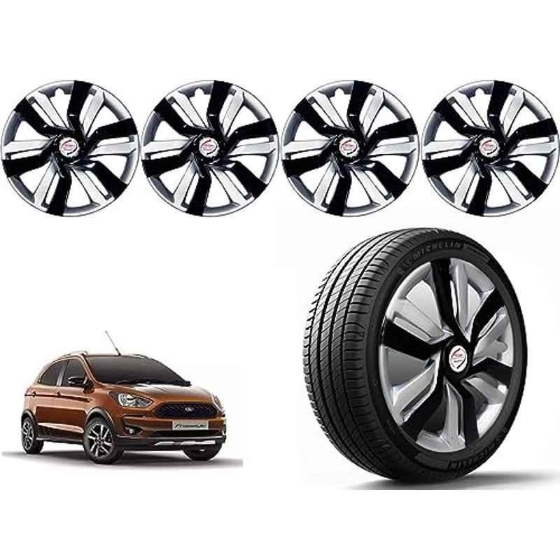 Auto Pearl 4 Pcs 14 inch Polypropylene Black & Silver Press Type Car Wheel Cover Set with Retention Ring for Ford Aspire Free Style 2018 Onwards, 14WC_Idtec_Rev_AspireFrStyl2018on