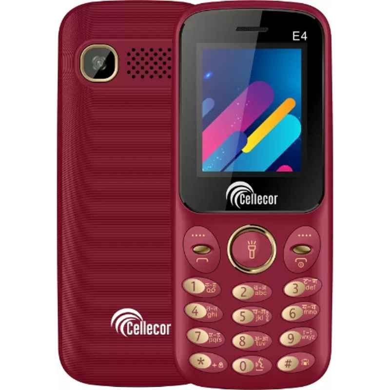 Cellecor E4 32GB/32GB 1.8 inch Red Wine Dual Sim Feature Phone with Torch Light & FM