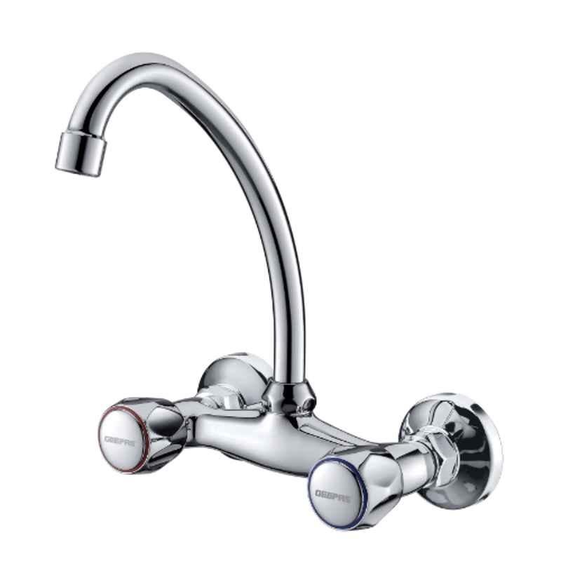 Geepas GSW61026 Brass Chrome Finish Dual Handle Wall Mounted Sink Mixer