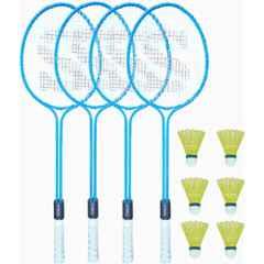 STYRKR Alloy Steel Blue Badminton Racquet Set of 4 Steel Frame with Shuttlecock 6 25 Badminton Kit