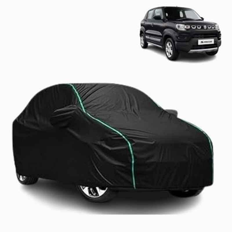 Aarex Auto Polyester Black Car Cover with Mirror Pocket, Soft Cotton Magic Triple Stitch, Adjustable Buckle, UV & Dust Proof for Maruti Suzuki S-Presso 2015-2026 Model, SW-2-Black