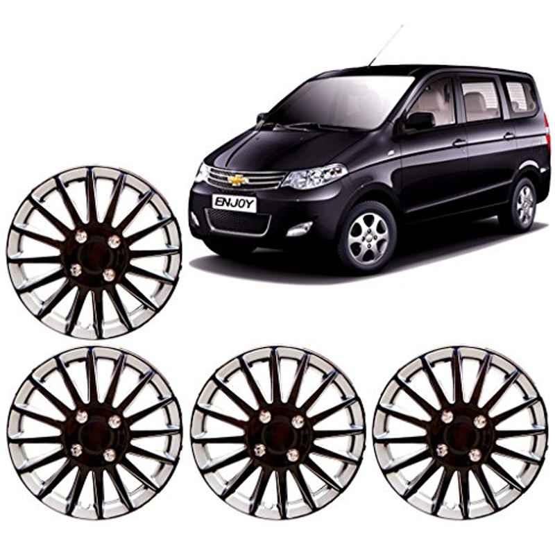 Auto Pearl 4 Pcs 14 inch ABS Black & Silver Wheel Cover Set for Chevrolet Enjoy