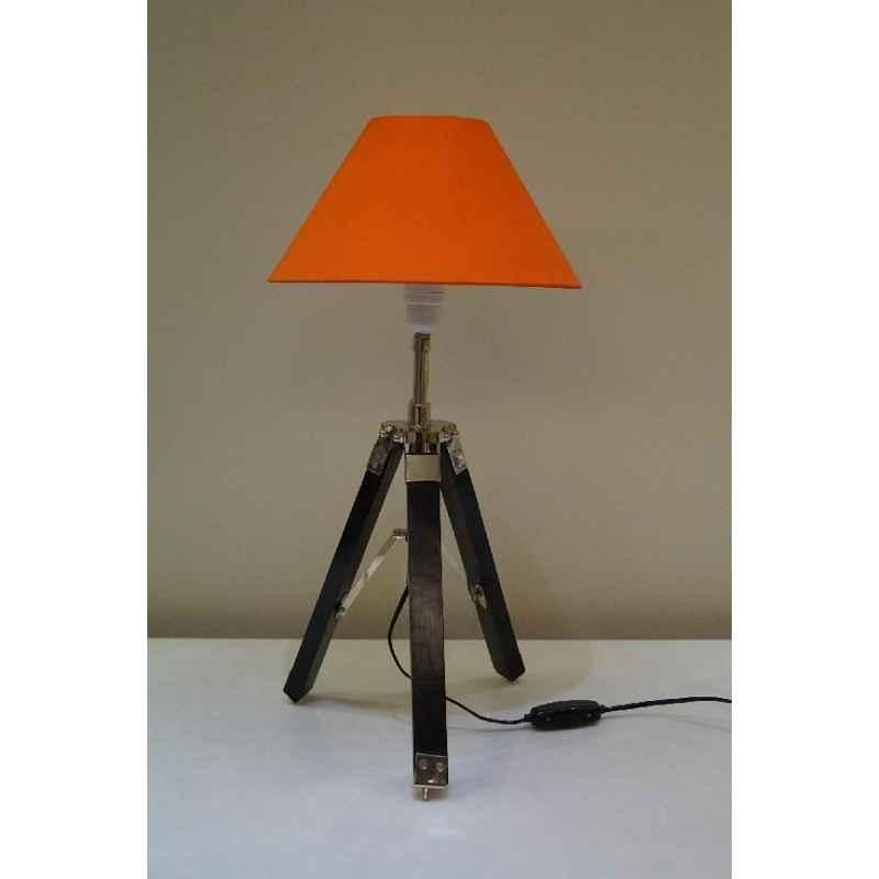 Tucasa Mango Wood Black Tripod Table Lamp with Polycotton Orange Shade, P-45