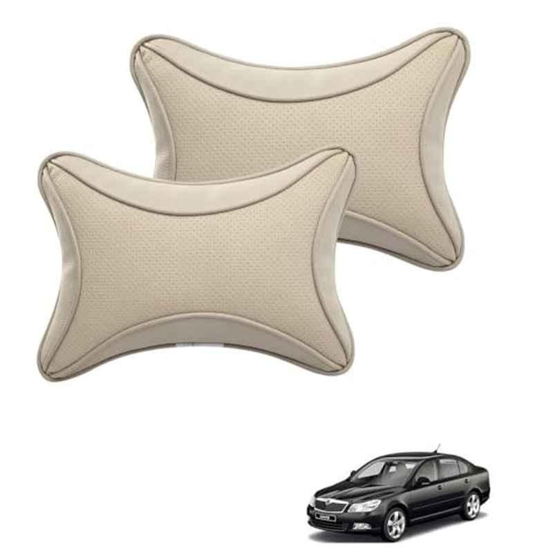 Kozdiko 2 Pcs Memory Foam & Polyester Beige Dots Car Neck Rest Pillow Set for Skoda Laura, XNVJVHGJFH160