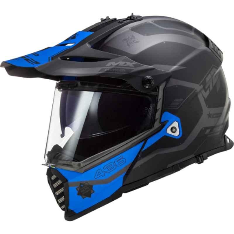 LS2 MX436 Pioneer Evo Cobra Black, Grey & Blue Full Face Helmet, LS2HMX436PECBGBML, Size: L