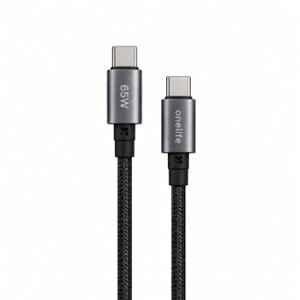 Onelife VoltC 1m 65W Nylon Black Type C to C Fast Charging Cable with 6 Months Warranty, OLC-33