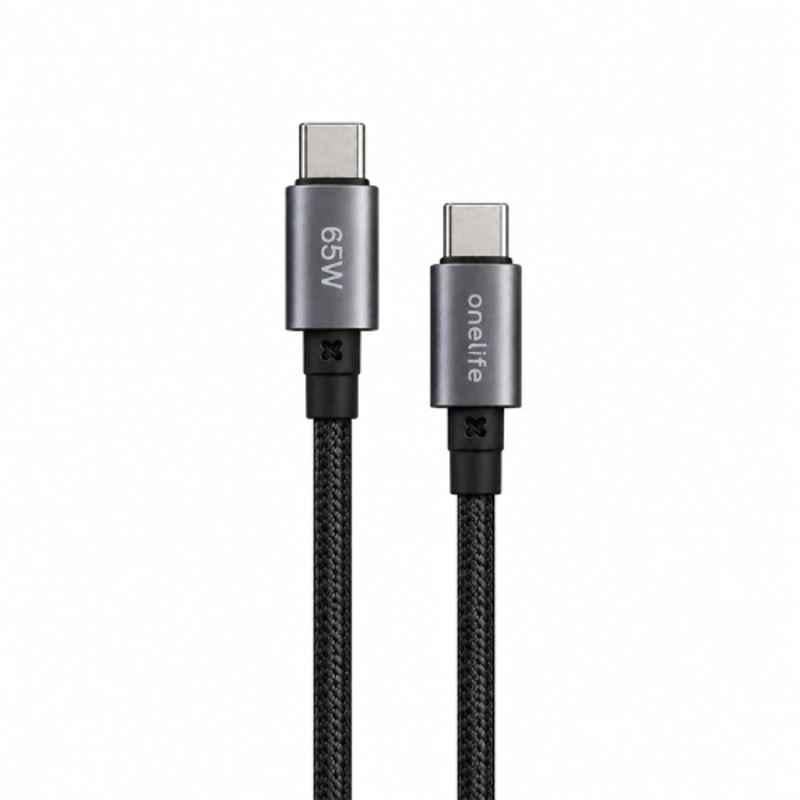 Onelife VoltC 1m 65W Nylon Black Type C to C Fast Charging Cable with 6 Months Warranty, OLC-33