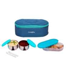 Carrolite 400ml Blue & Cyan Stainless Steel Lunchbox, Trendy_1002 (Pack of 3)