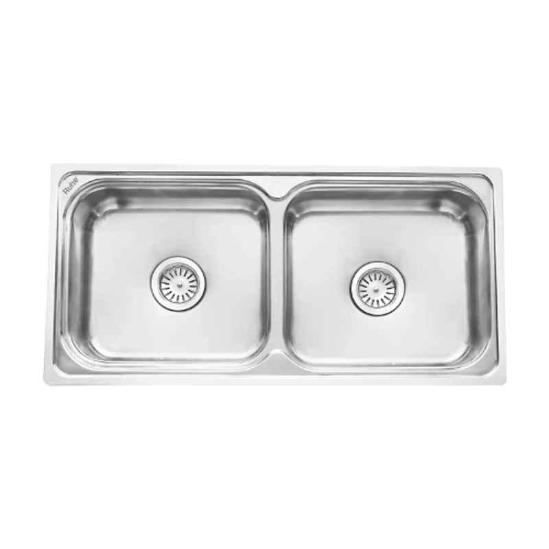 Ruhe S39 37x18x8 inch Stainless Steel Square Double Bowl Kitchen Sink with 2 Coupling & Waste Pipe, 13-0301-02