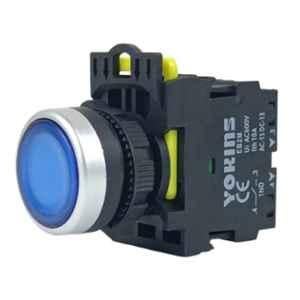 Yokins 22mm 220V 1NO Blue Illuminated Push Button with Spring Return, EB2M-A-10D-B