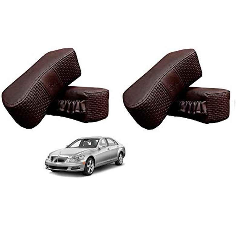 Kozdiko 4 Pcs CV Designer Cola Leatherite Neck Rest Car Cushion Pillow Set for Mercedes Benz S-Class