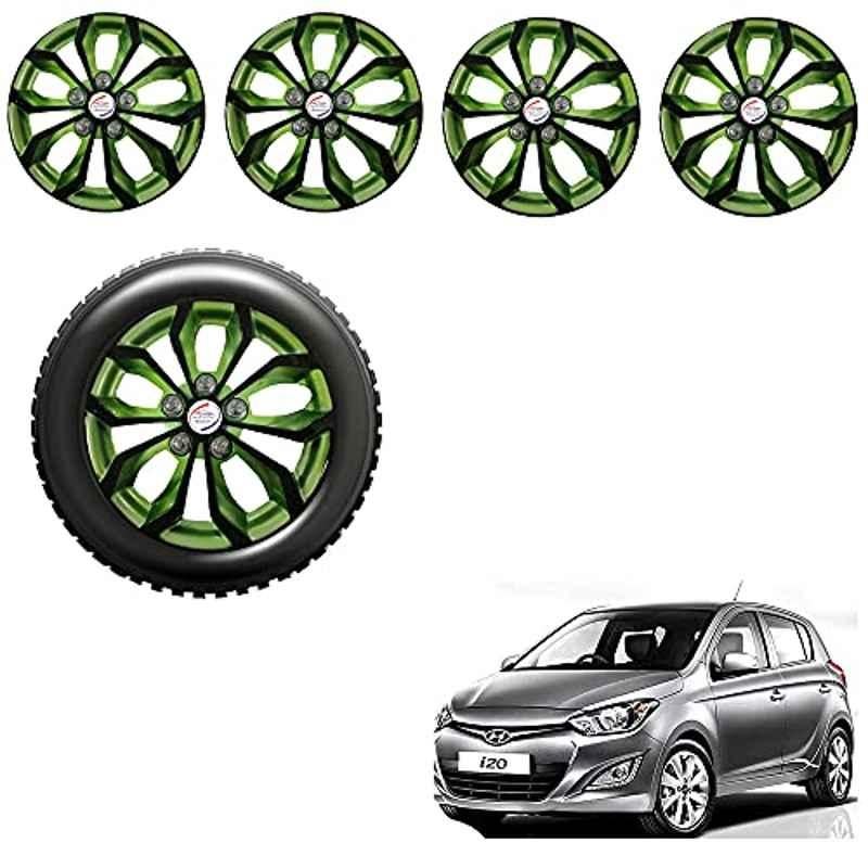 Auto Pearl 4 Pcs 14 inch Black & Green ABS Press Type Hubcap Wheel Cover Set with Retention Ring for Hyundai I20Type2