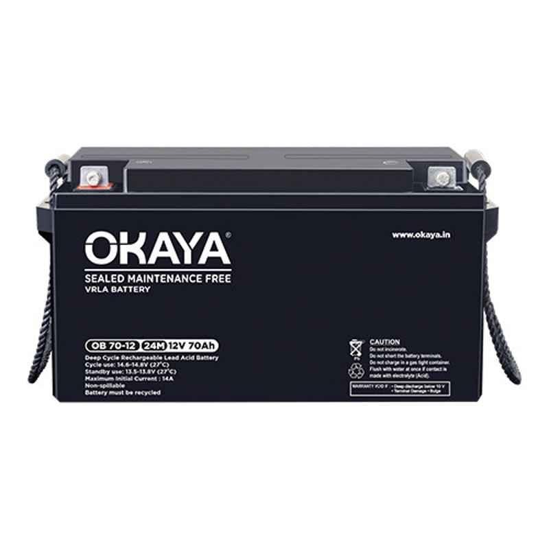 Okaya 12V 70Ah Rechargeable SMF or VRLA Battery, OB-70-12