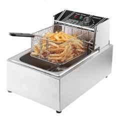 Khushi Udyog 2500W 6 Litre Stainless Steel Silver Deep Fryer with Basket Lid & Temperature Control