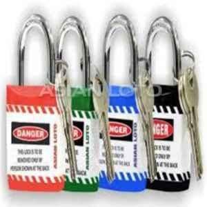Asian Loto 4 Pcs Metal & Plastic Red, Green, Blue & Black Regular Shackle Jacket Padlock Set with 3 Keys, ALC-LPR