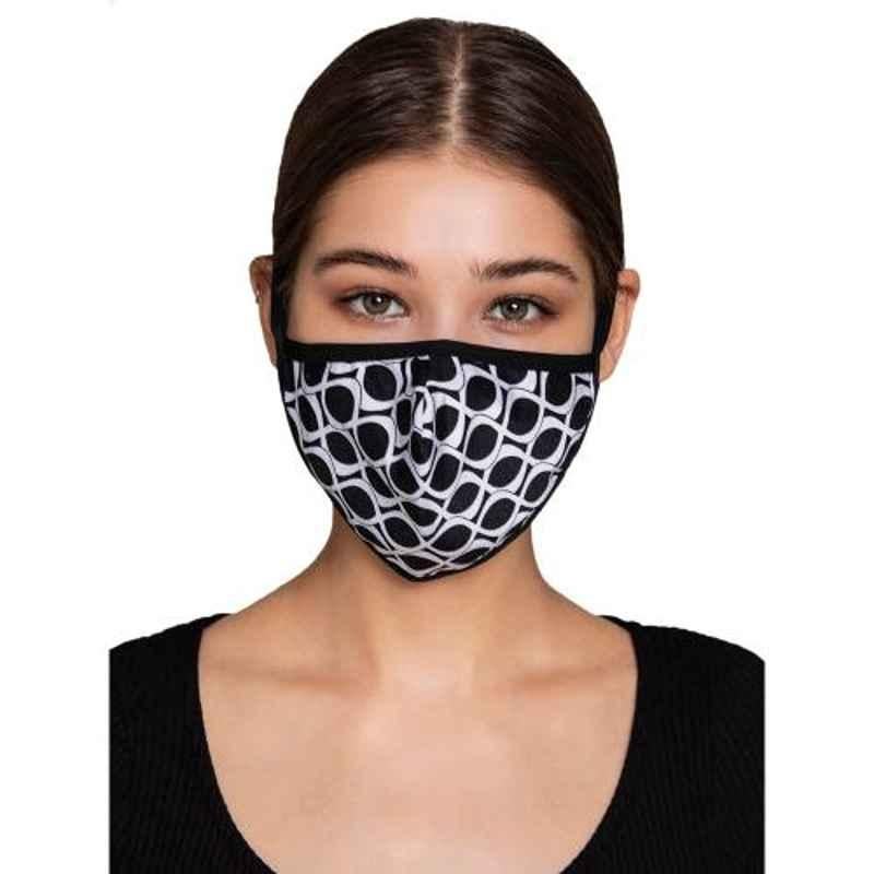 Clovia 3 Layers Black & White Printed Cotton Contour Fit Face Mask, COMBMSK59M (Pack of 5)