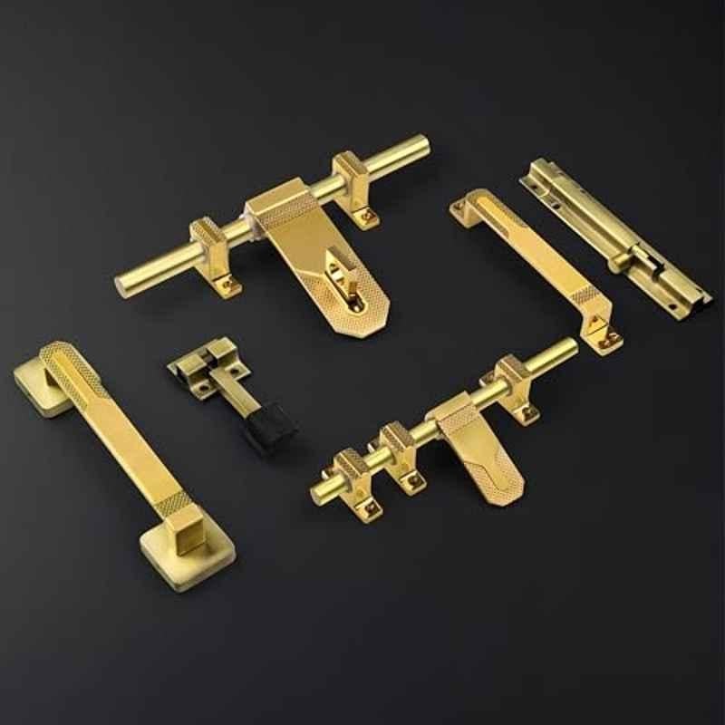 Plantex Stainless Steel Door Kit for Single Door/Door Accessories (10 inch Al-Drop, 8 inch Latch, 2 Handles of 8 & 7 Inch, 7 inch Tower Bolt & 4 inch Door Stopper (PVD Gold)