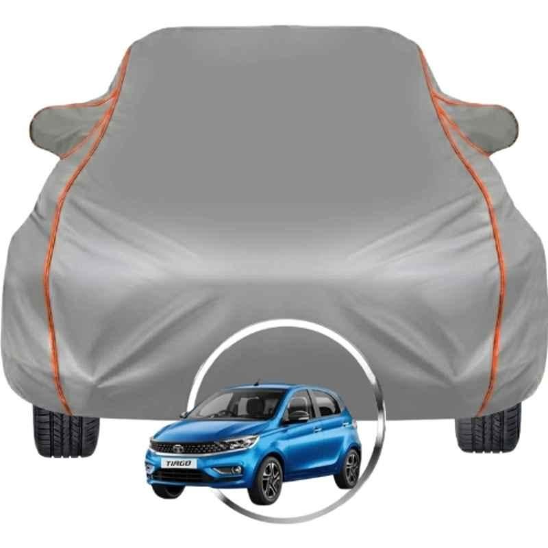 Allextreme Polyester Grey Car Cover with Triple Stitched Reflective Piping for Tata Tiago Fits All Model & Year, TAT-TIAGO-BLK