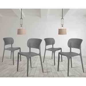 Rose Evaa 4 Pcs Plastic Grey Chair Set without Arm for Dining, Restaurant, Cafe & Banquet
