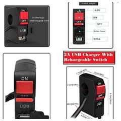 AOW 12V 7/8��� Motorcycle Handlebar Switch with ON/Off Button and USB Charging Port (2 Amp) T-39Universal for All Indian Bikes