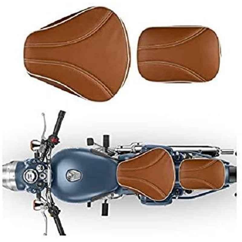 Meenu Arts World Seat Cover for Royal Enfield Bullet Classic All Models (Brown) T-1