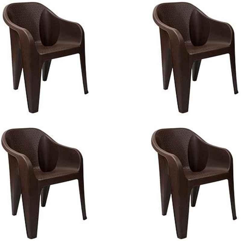 Italica Polypropylene Tan Brown Luxury Arm Chair, 2019-4 (Pack of 4)