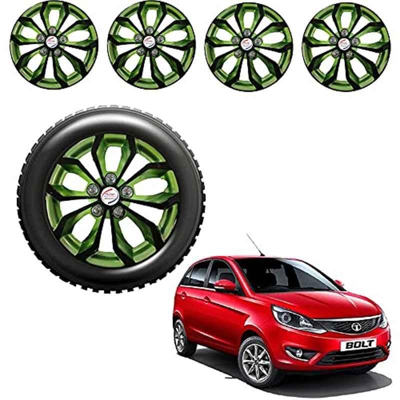 Auto Pearl 4 Pcs 14 inch ABS Black & Green Car Wheel Cover Set for Tata Bolt