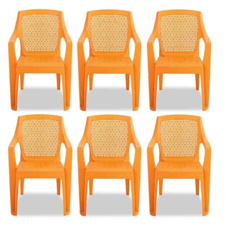 Maharaja Dollar503 430x550x815mm Plastic Orange Armrest Chair for Home & Office (Pack of 6)