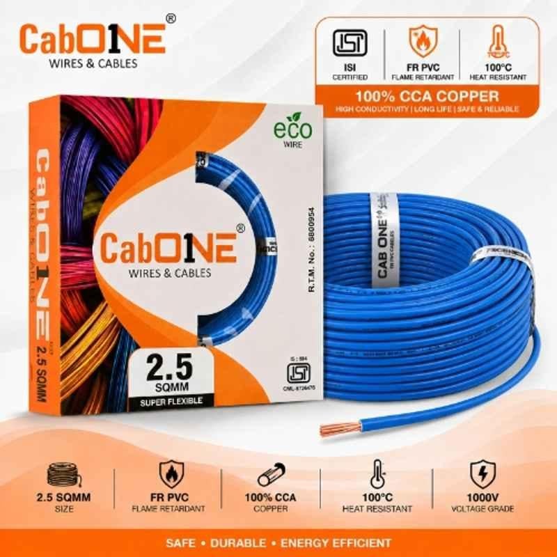 CabONE Lite 2.5 Sqmm Blue Single Core FR PVC Insulated CCA Copper Electrical Wire, Length: 45 m