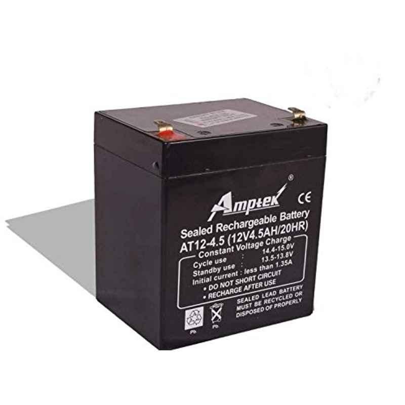Amptek 12V 4.5Ah Black Sealed Rechargeable SMF Industrial Battery, AT12-4.5